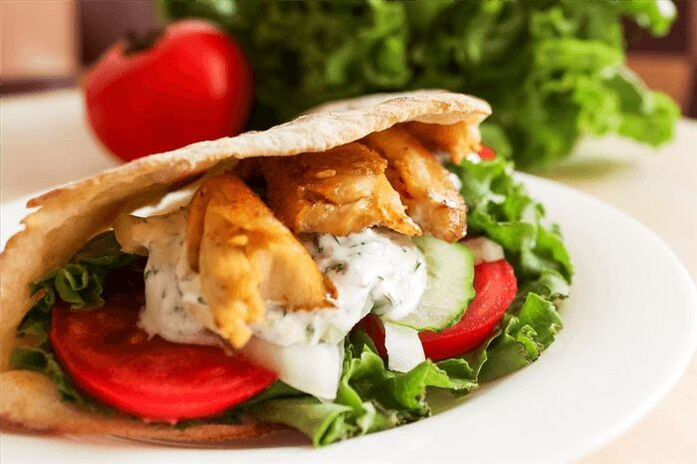 Pita bread with vegetables and chicken breast